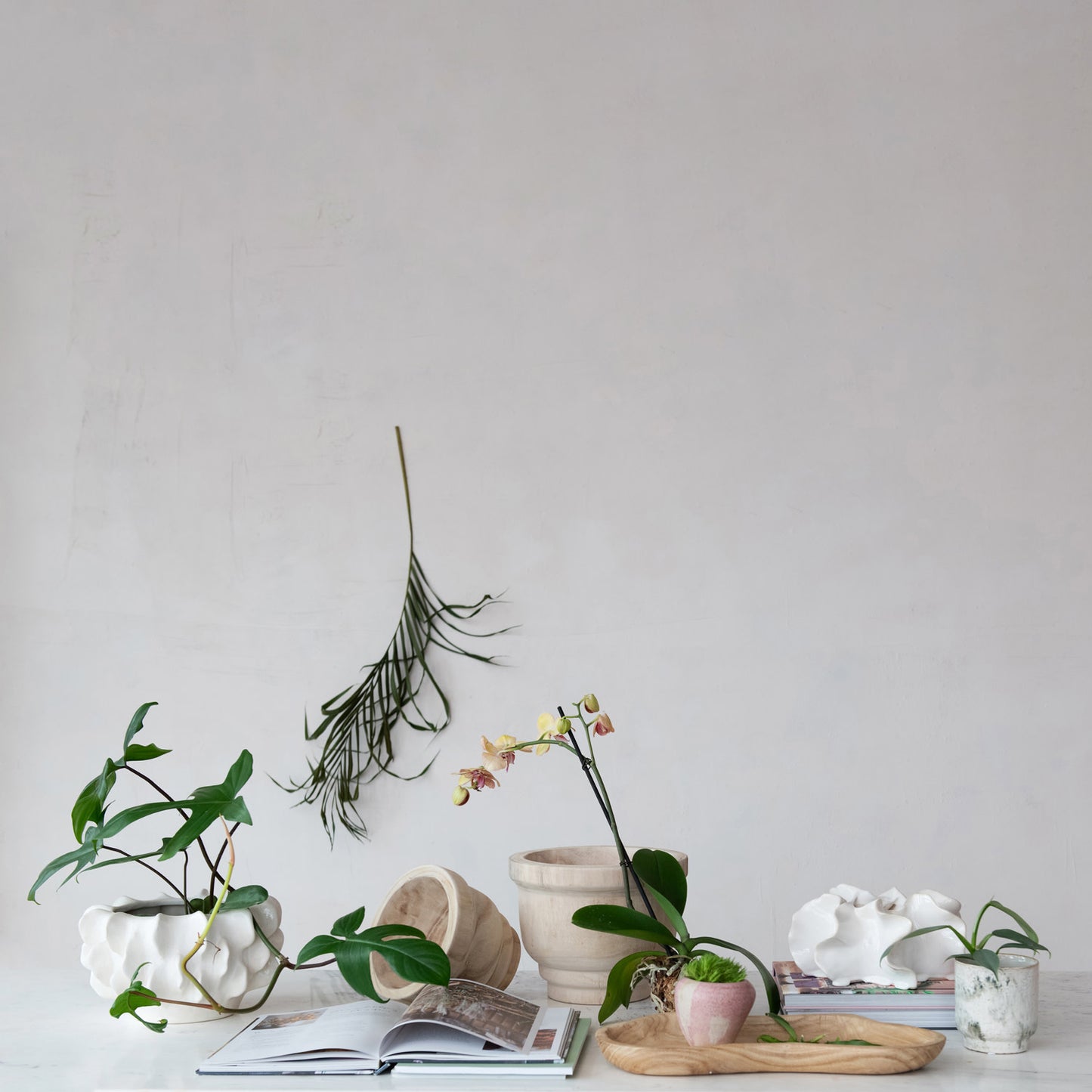 Planter Stoneware Sculptural Matte White for 7in Pot
