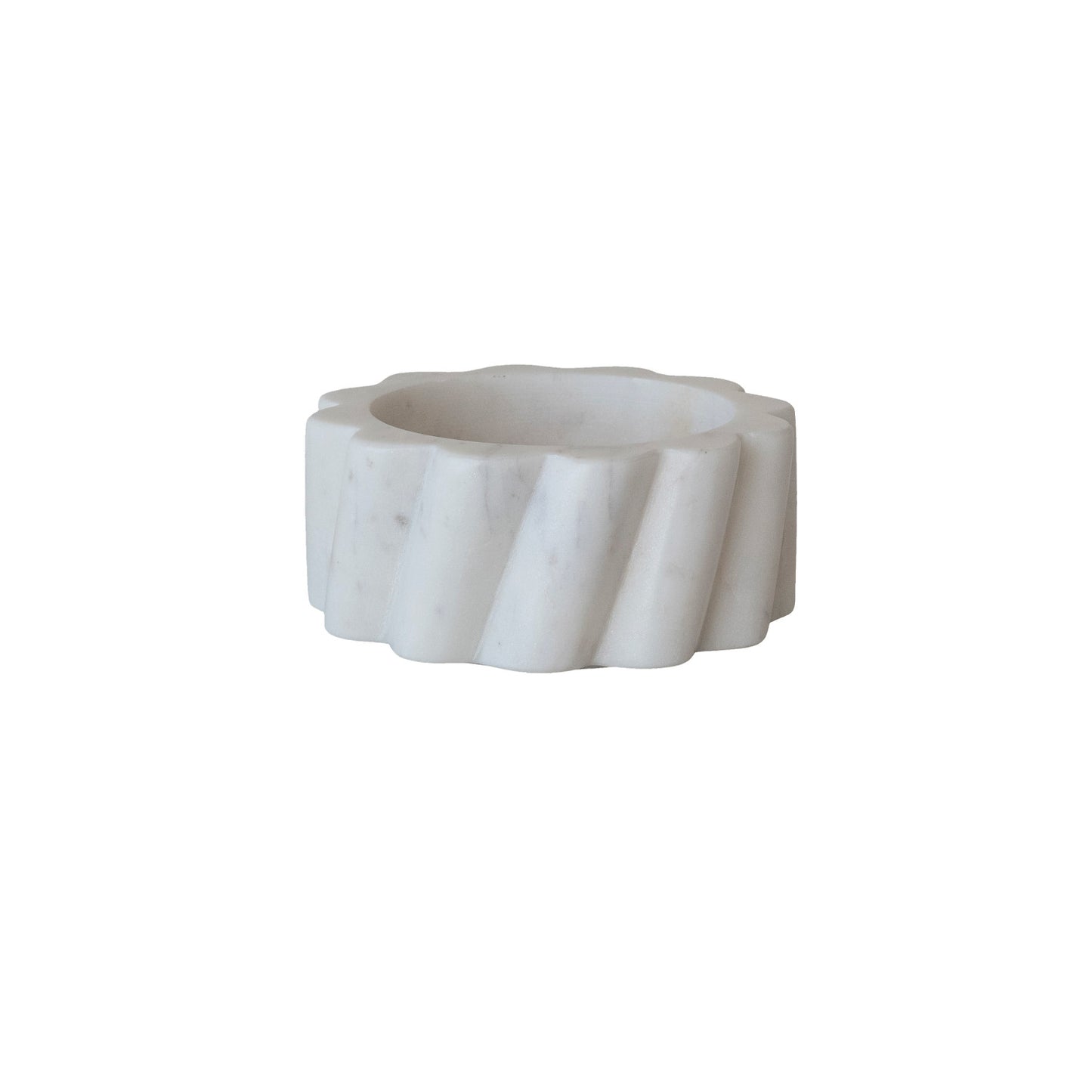 Bottle Holder Marble Twisted Carved Scalloped White