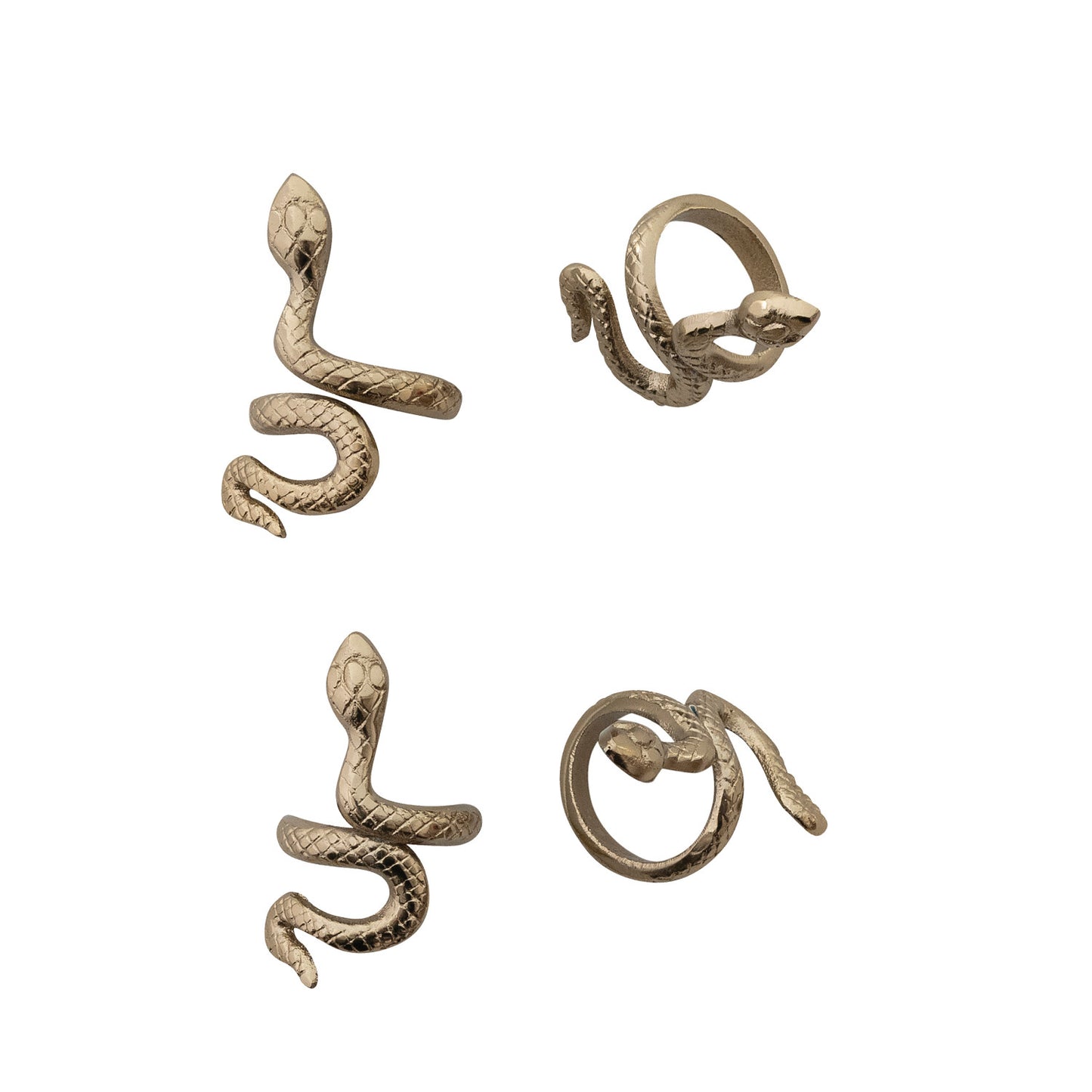 Napkin Rings Snake Cast Aluminum Gold Finish Set of 4