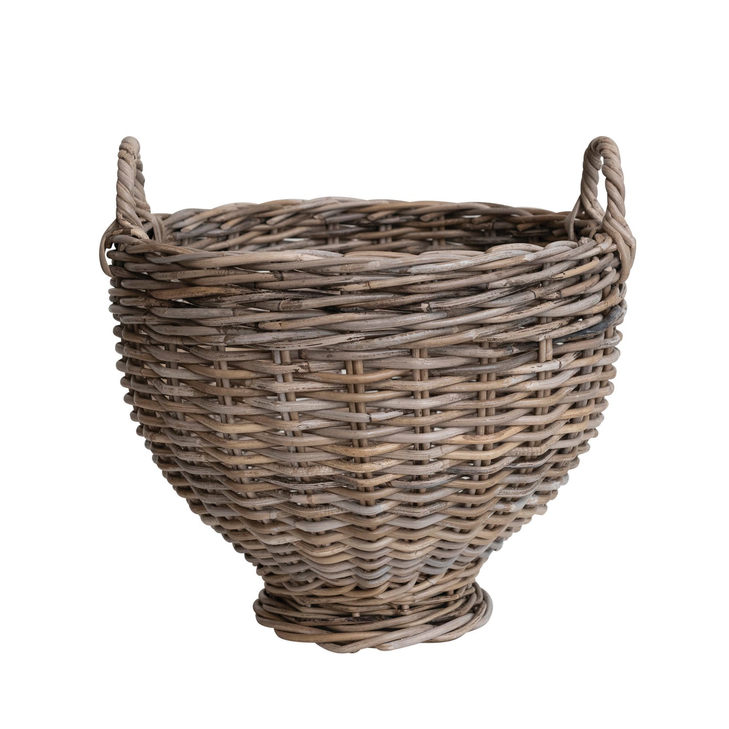 Basket Hand-Woven Rattan Footed w/Handles Natural
