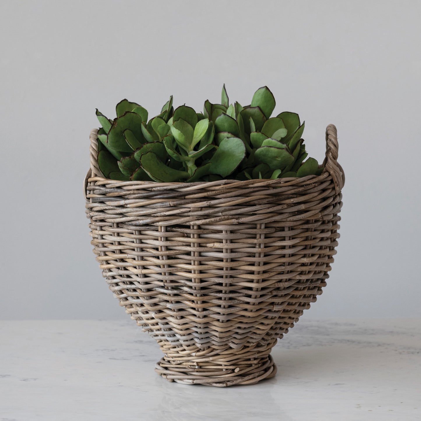 Basket Hand-Woven Rattan Footed w/Handles Natural