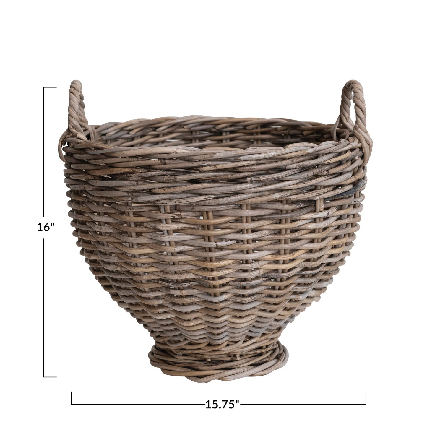 Basket Hand-Woven Rattan Footed w/Handles Natural