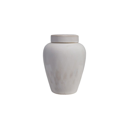 Ginger Jar w/Lid Decorative Debossed Stoneware
