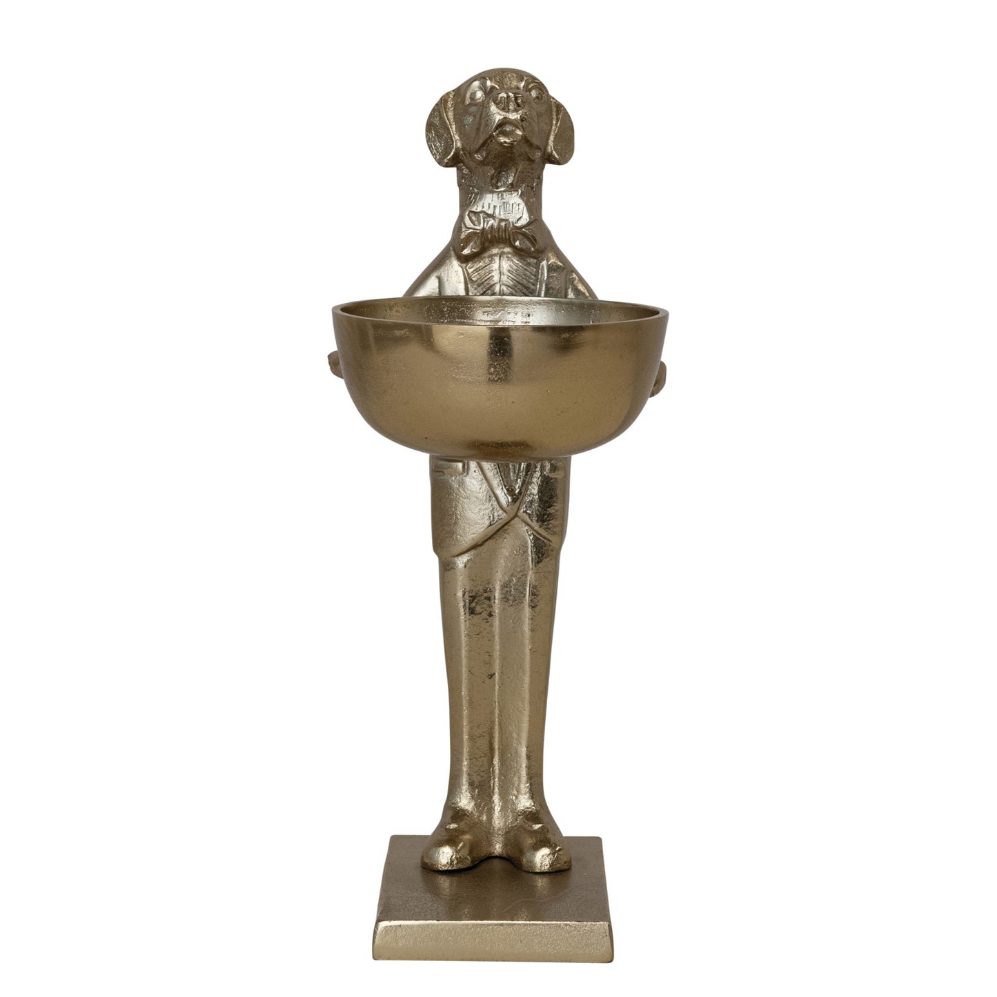 Cast Aluminum Labrador Holding Bowl Gold Finish