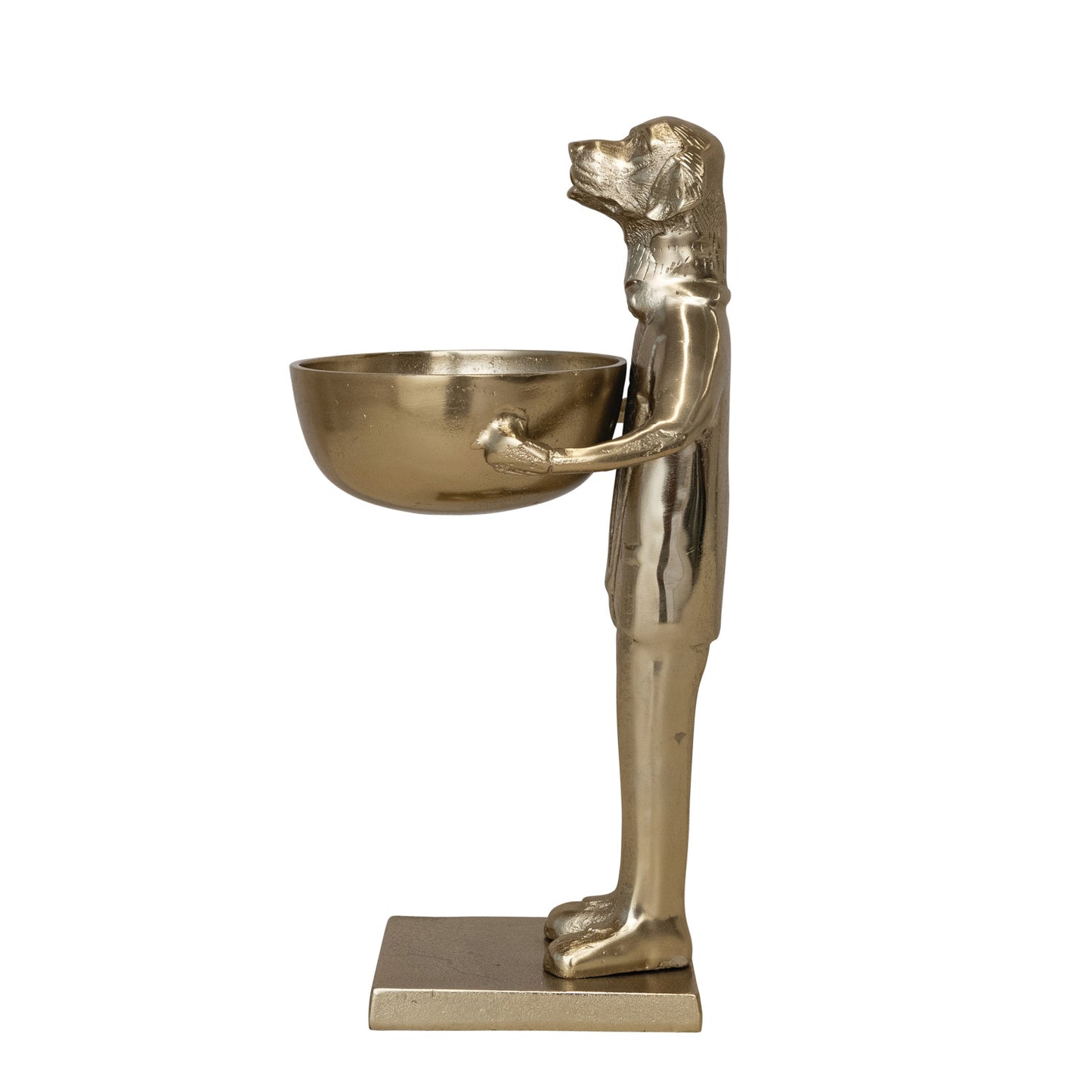 Cast Aluminum Labrador Holding Bowl Gold Finish