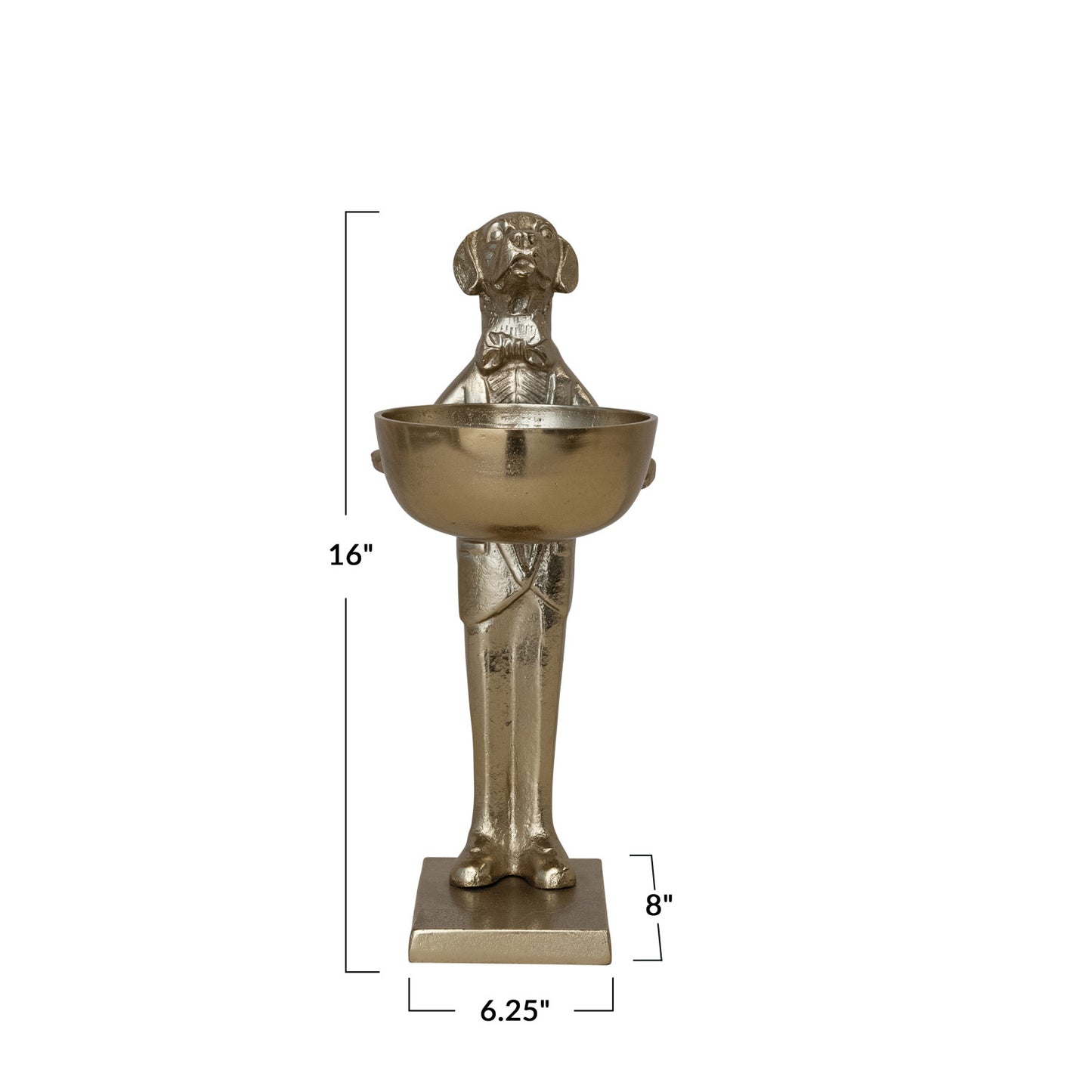 Cast Aluminum Labrador Holding Bowl Gold Finish