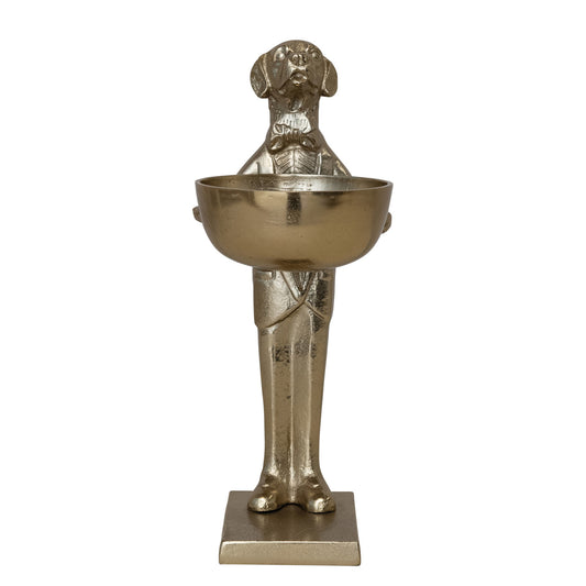 Cast Aluminum Labrador Holding Bowl Gold Finish