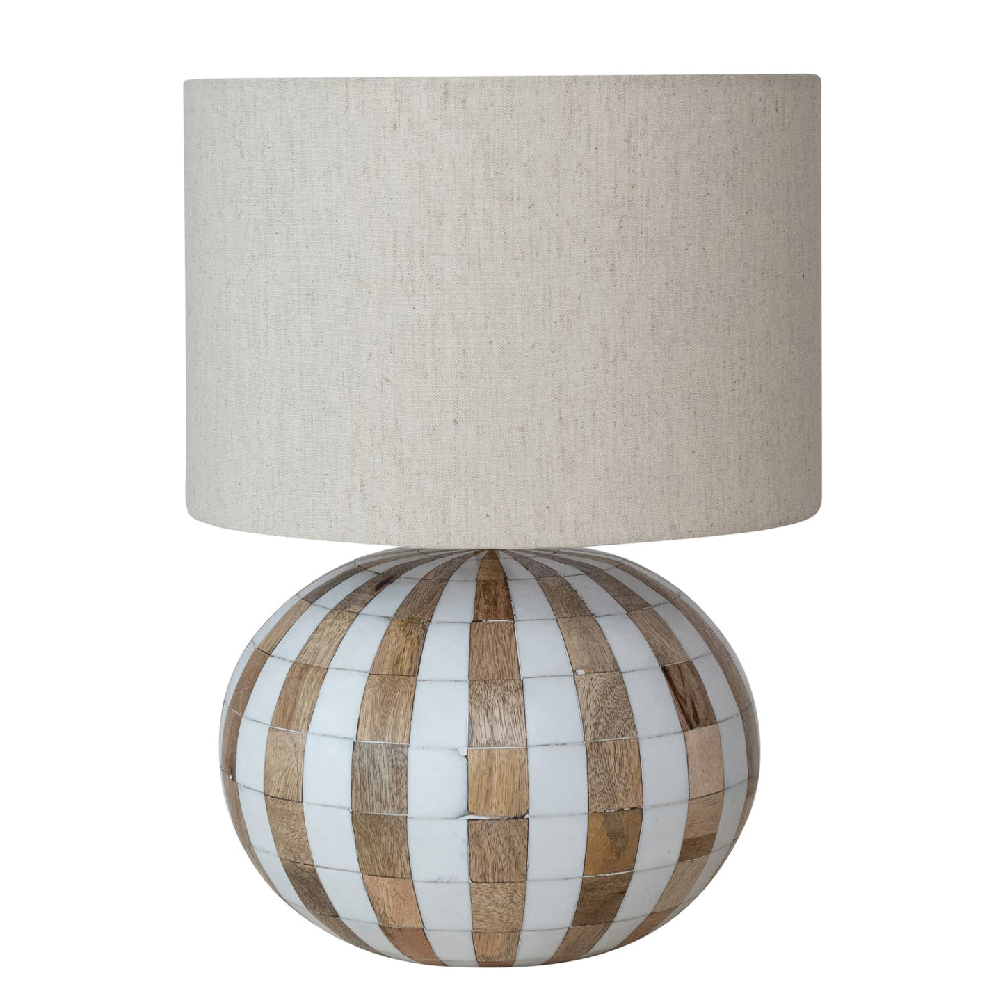 Lamp Mango Wood & Inlaid Resin Striped w/ Cotton Blend Shade Natural