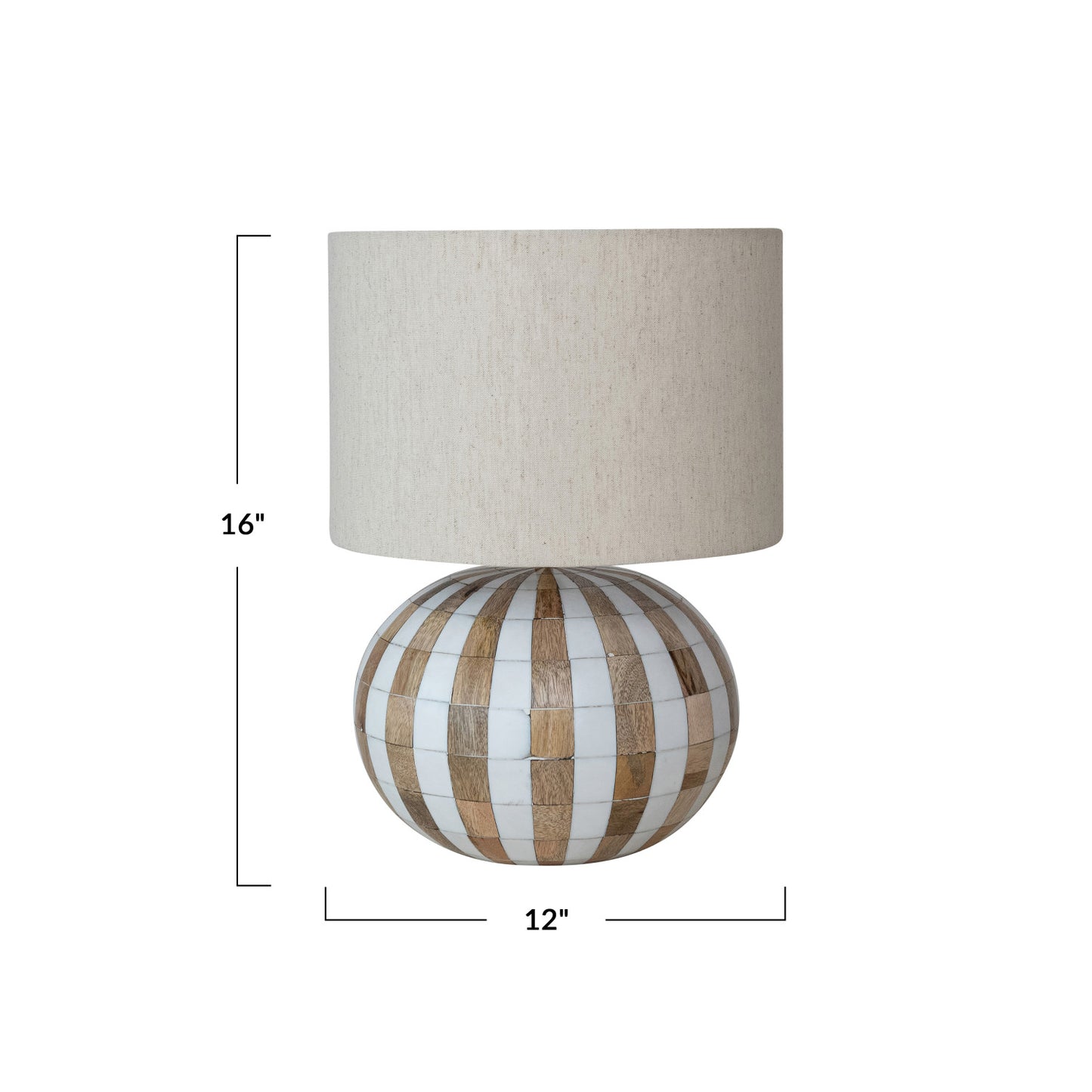 Lamp Mango Wood & Inlaid Resin Striped w/ Cotton Blend Shade Natural