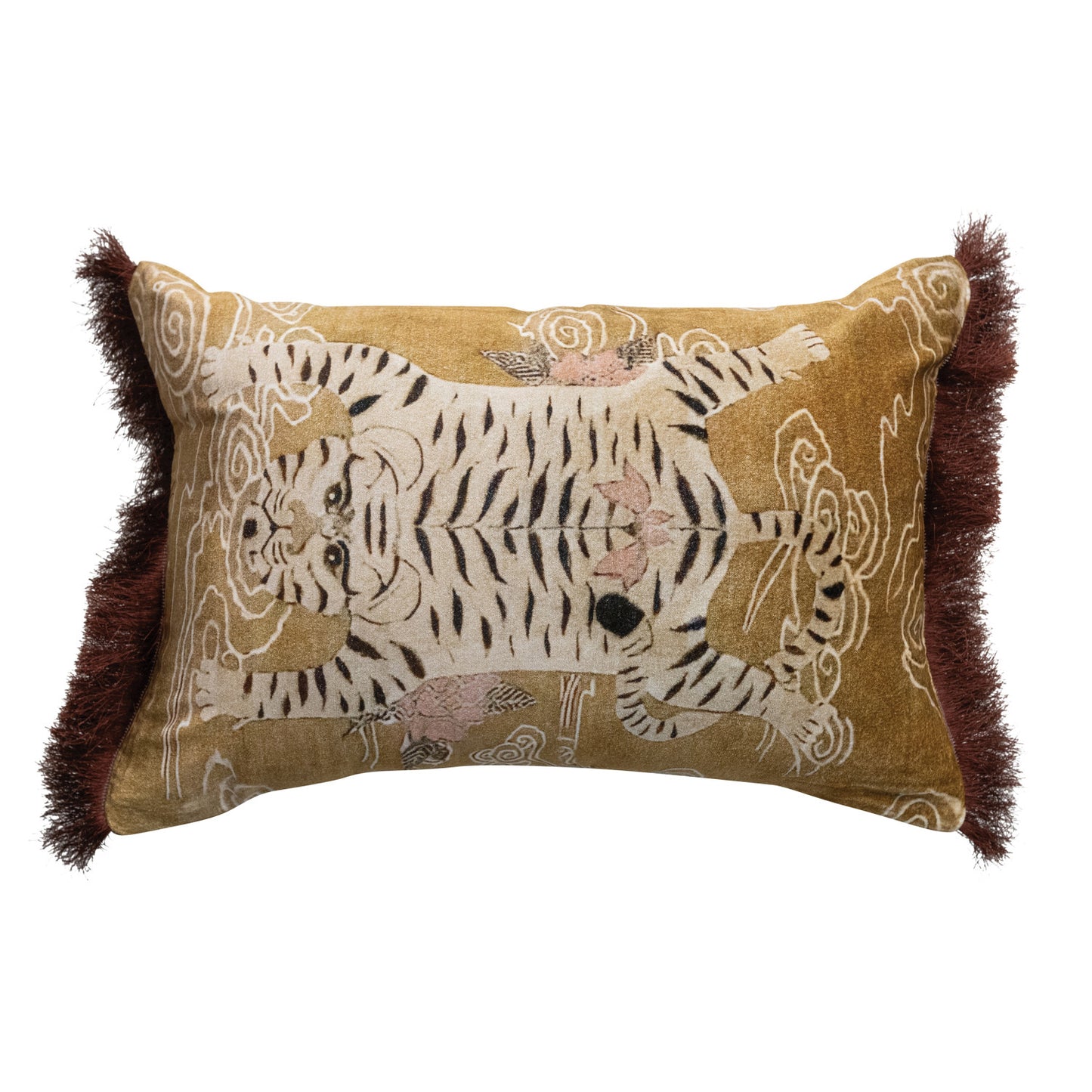 Pillow Velvet w/Fringe Tibetan Tiger