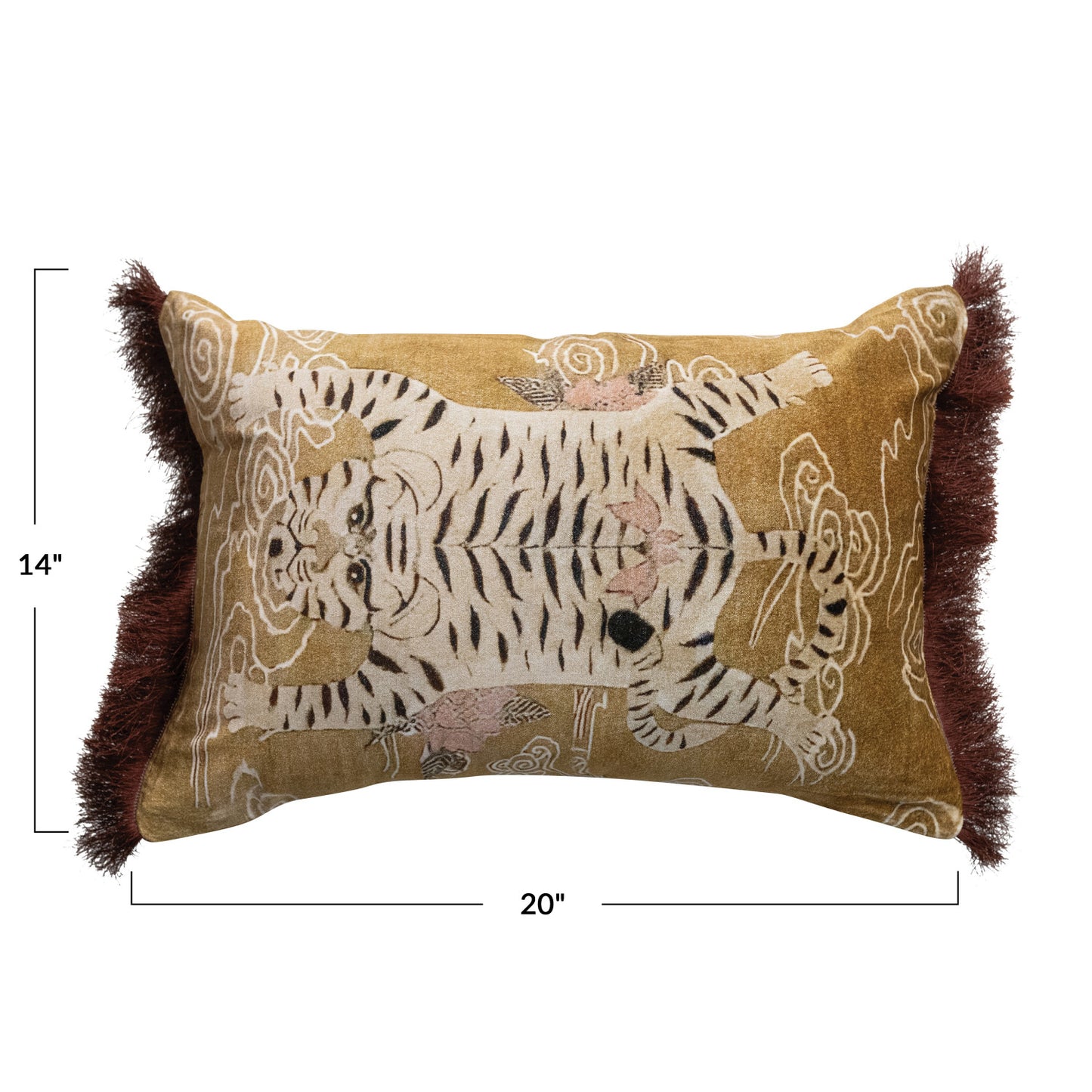Pillow Velvet w/Fringe Tibetan Tiger