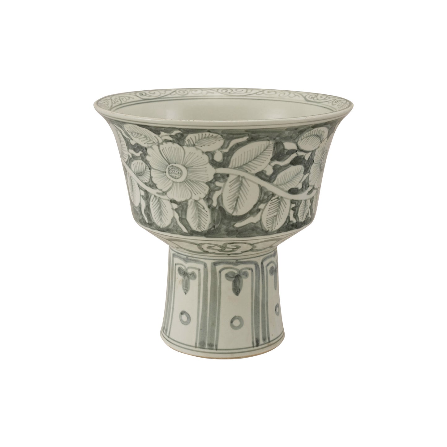 Planter Hand-Painted Stoneware Footed w/ Floral Design for 12in Pot
