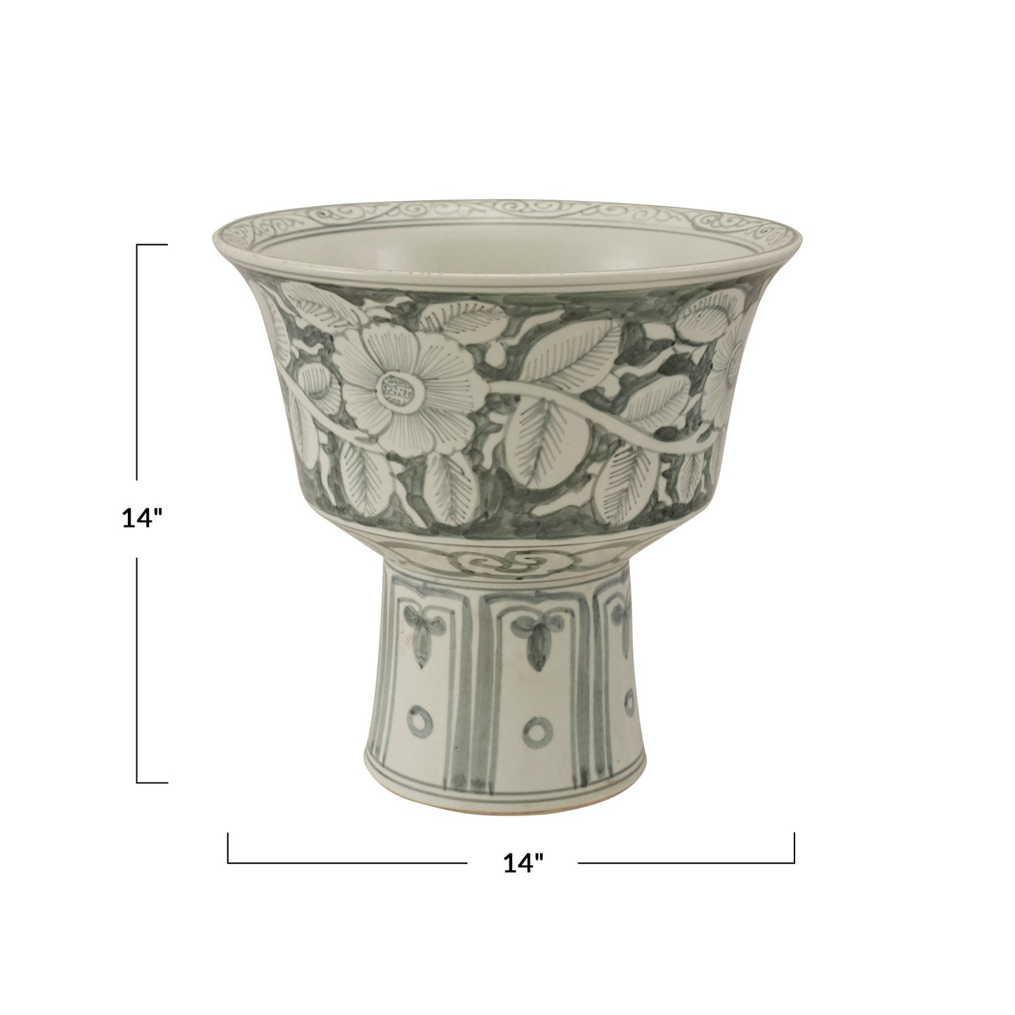 Planter Hand-Painted Stoneware Footed w/ Floral Design for 12in Pot