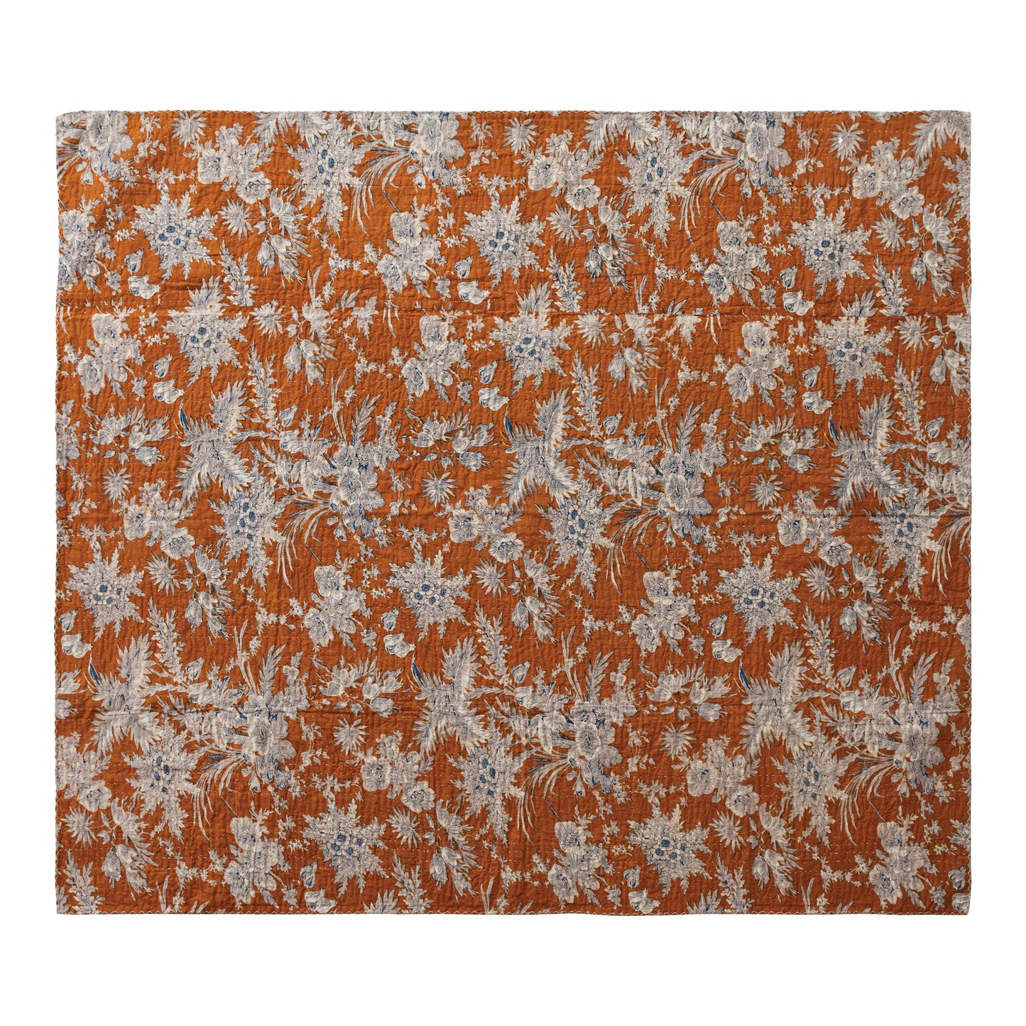 Throw 60inL x 50inW Cotton Voile w/Florals & Hand-Embroidered Kantha Stitch