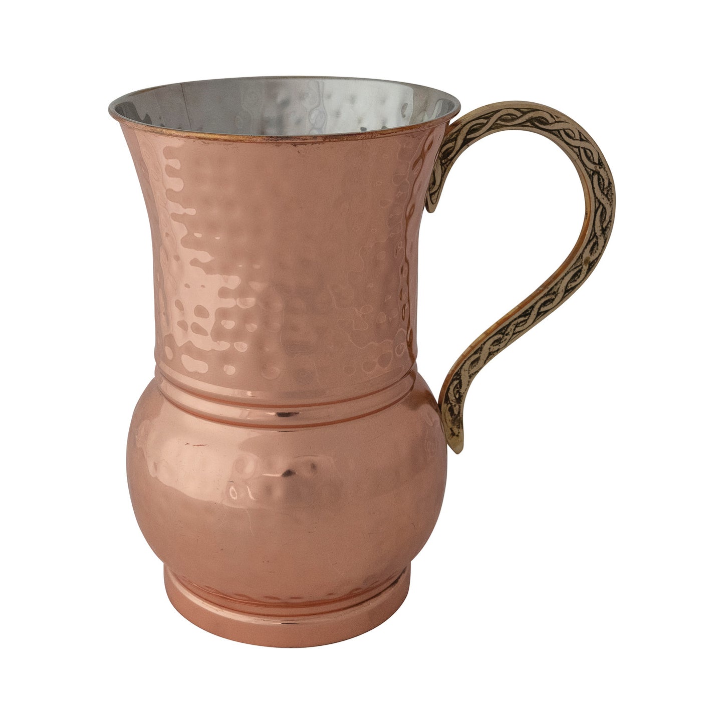 Pitcher 48oz Hammered Stainless Steel w/Brass Handle Copper Finish