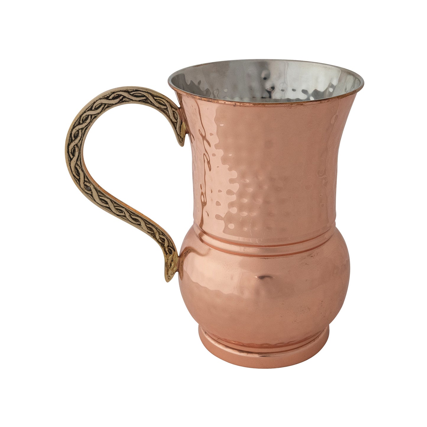 Pitcher 48oz Hammered Stainless Steel w/Brass Handle Copper Finish
