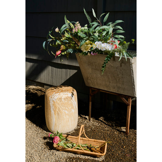 Table/Stool Stoneware Travertine Finish Brown