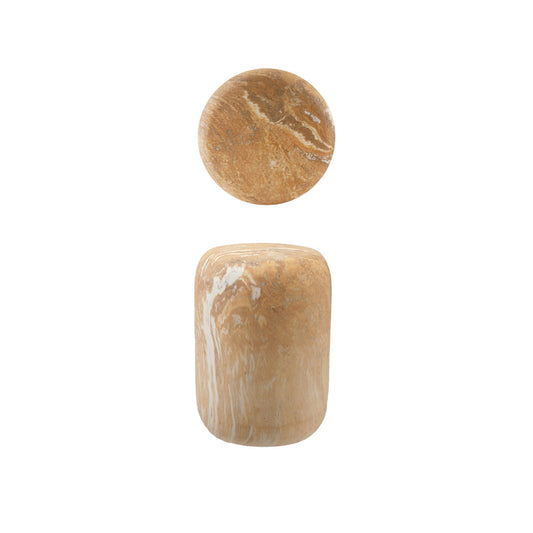 Table/Stool Stoneware Travertine Finish Brown