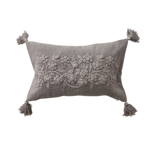 Pillow Stonewashed Cotton Slub w/Embroidered Flowers