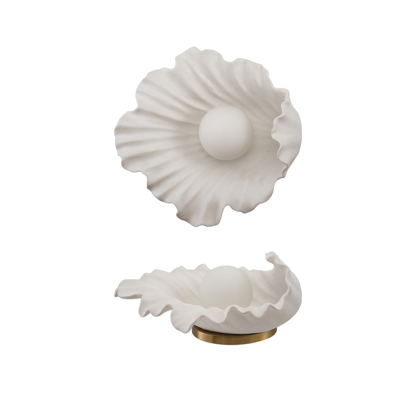 Lamp Stoneware Frosted Shell Shaped w/Pearl Shaped Light & Inline Switch
