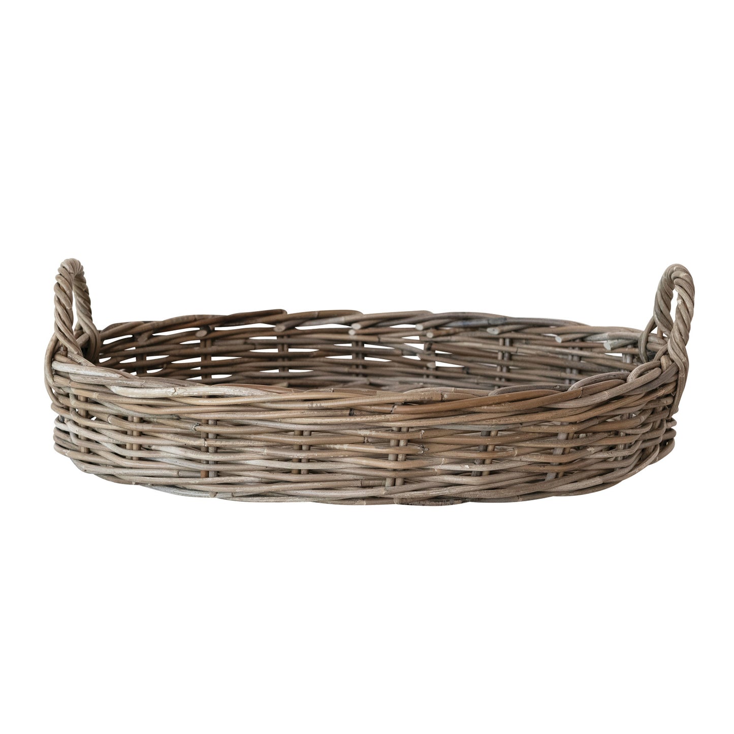 Tray Hand-Woven Rattan w/Handles Grey Washed