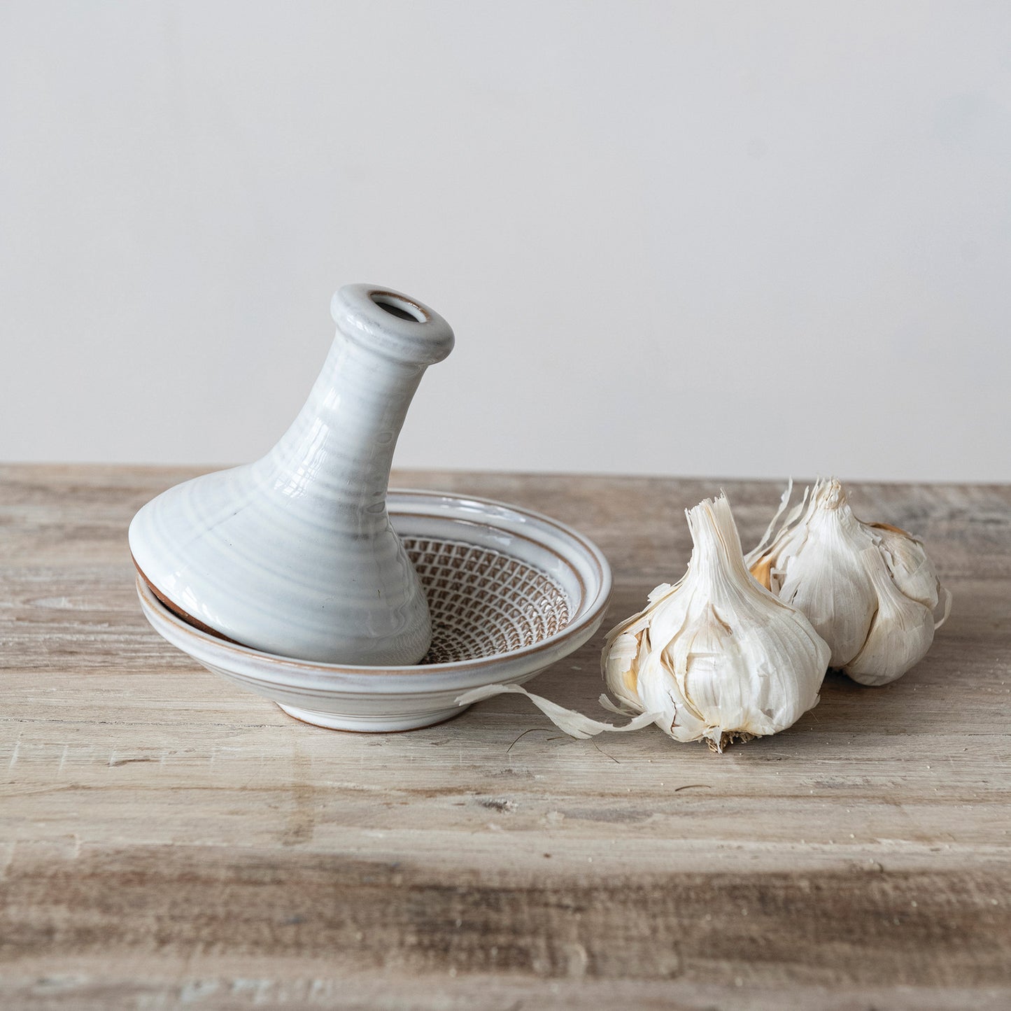 Mortar & Pestle Round Stoneware White