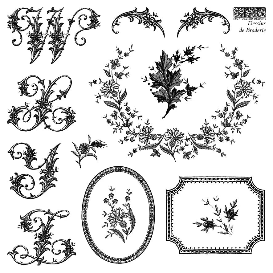 IOD Stamp 6x6 Dessins de Broderie